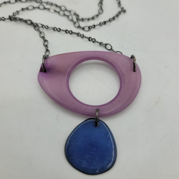 Veronica Martens Jewelry - Veronica Martens Dyed Tagua Nut Necklace Purple Blue Pendant Organic Artisan